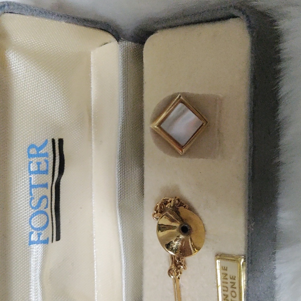 Men's Foster Gold Tie Tack Mother Of Pearl Stone - Picture 2 of 3